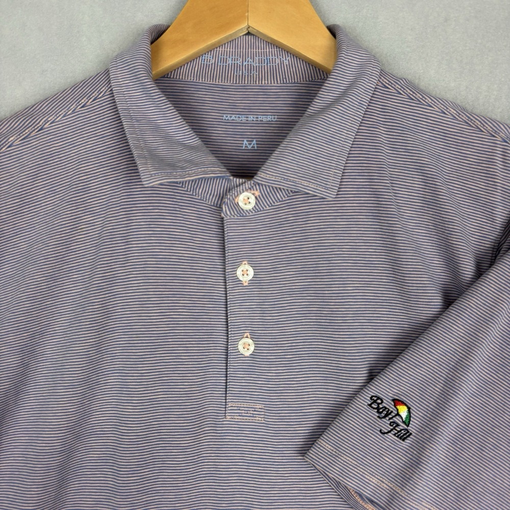 B. Draddy Polo Shirt Men's Medium Blue Purple Striped Bay Hill Pima Cotton